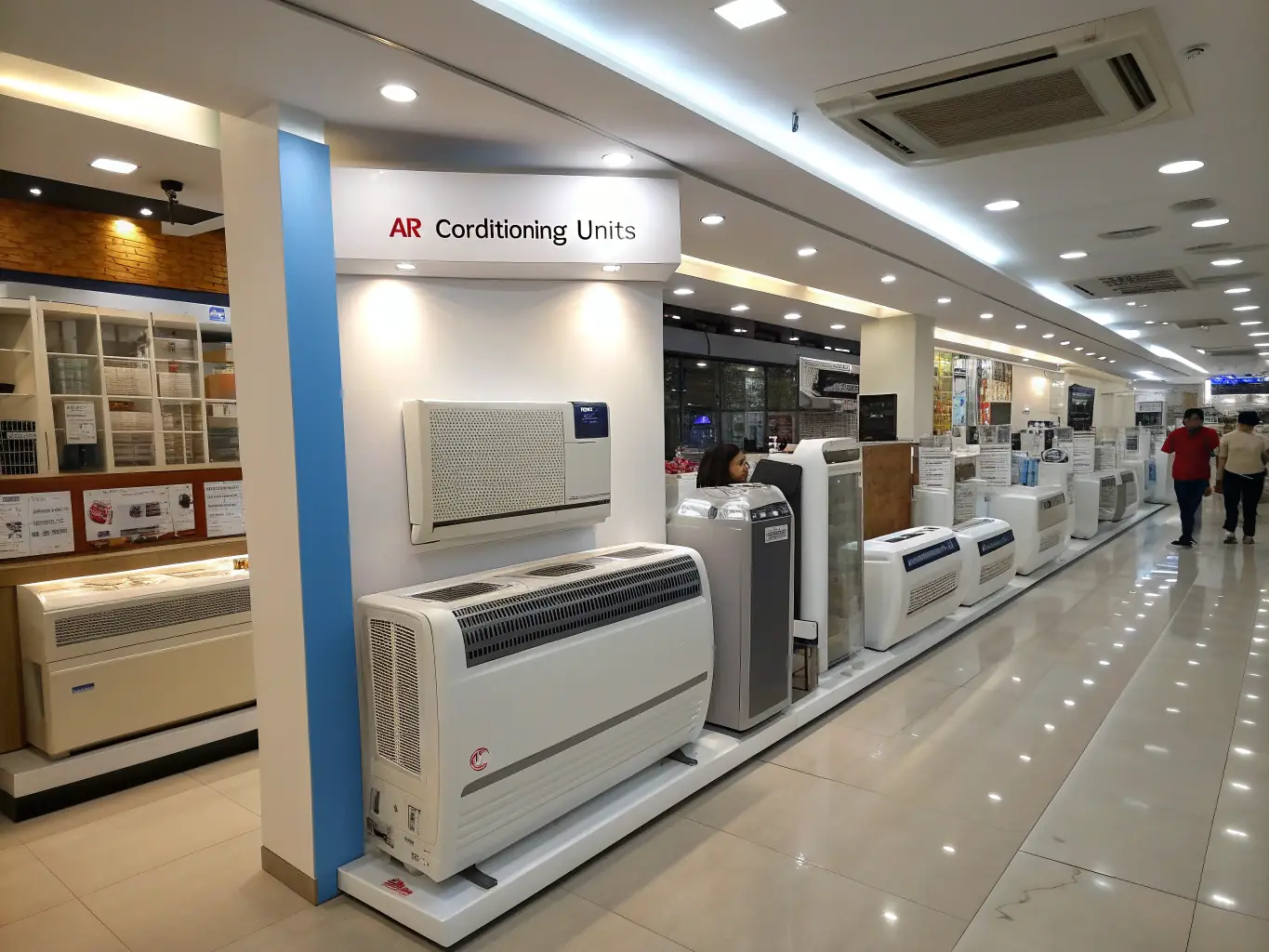 A selection of high-quality air conditioning units and heating systems displayed in a modern showroom, representing SITEH's commitment to quality products.